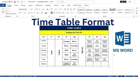 How To Make Time Table For School In Microsoft Word Simple Class