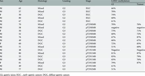 Characteristics of the 20 studied patients and results of methylation ...