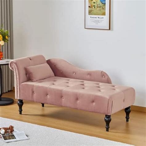 Stckjxx Tufted Velvet Chaise Lounge Indoor With Upholstered Rolled Arm