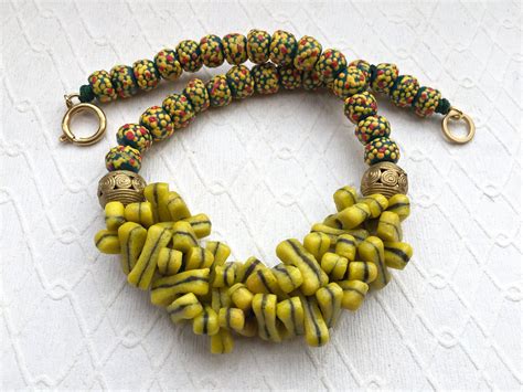 African Krobo Bead Necklace 51cm Ghana Colorful Recycling Glass Bead Necklace Fancy Crumb