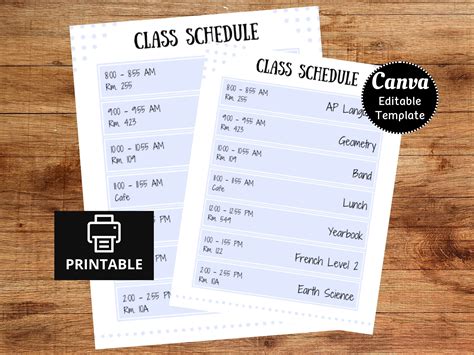 Editable Class Schedule Customizable Teacher Schedule Class Planner Boho Class Schedule