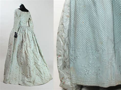 Robe A L Anglaise With Quilted Silk Petticoat C 1775