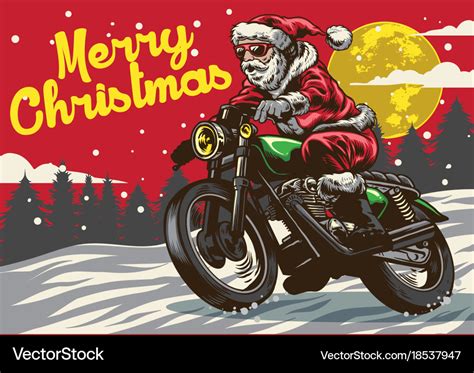 Santa Claus Riding Vintage Motorcycle Royalty Free Vector