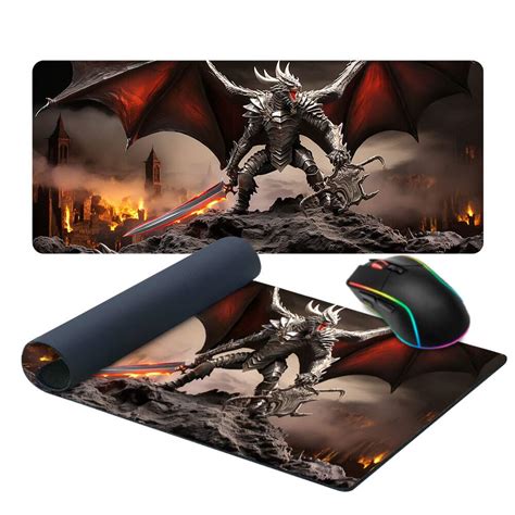 Mouse Pad Gigante Dragão de Armadura e Espada 70x30cm Ideal para Gamers