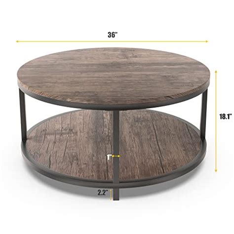 Nsdirect Inches Round Coffee Table Rustic Wooden Surface Top