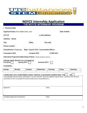 Fillable Online Utc NOYCE INTERNSHIPS Fax Email Print PdfFiller