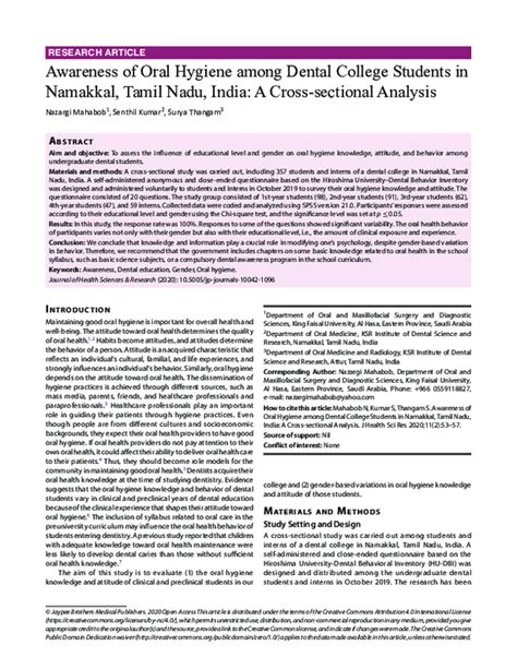 Pdf Awareness Of Oral Hygiene Among Dental College Students In