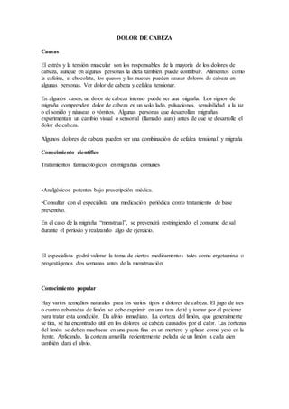 Causas Del Dolor De Cabeza Pdf