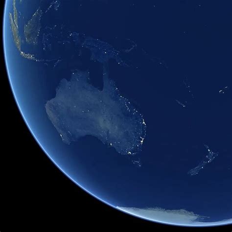 Australia at night, satellite image. City lights (yellow)