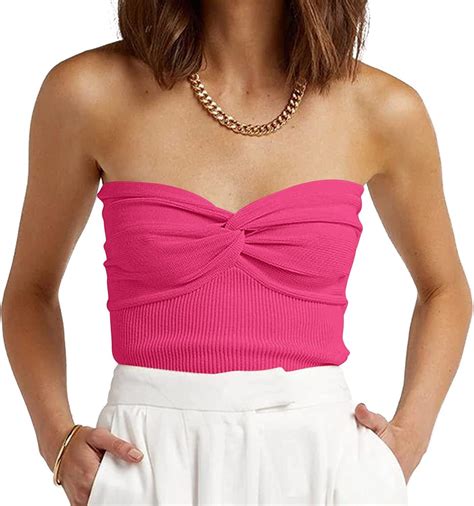 Womens Tube Tops Summer Sweater Twist Knot Front Knit Bandeau Strapless