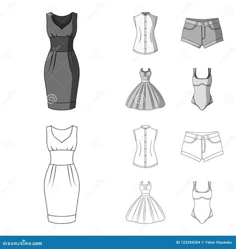 Women Clothing Outline Monochrome Icons In Set Collection For Design