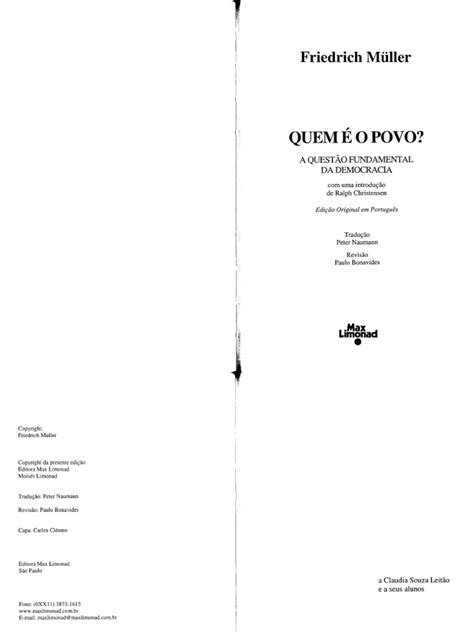 PDF Quem é o Povo A Questão Fundamental Da Democracia MÜLLER