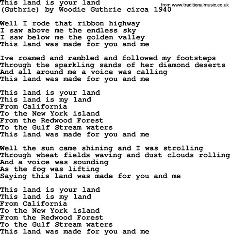 Bruce Springsteen song: This Land Is Your Land, lyrics