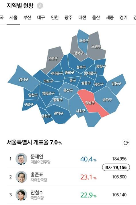 광역시별 개표현황 인스티즈instiz 이슈 카테고리