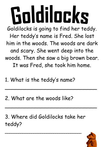 Goldilocks Comprehension Teaching Resources