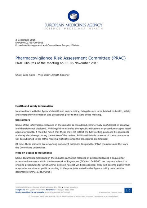 Pdf Pharmacovigilance Risk Assessment Committee Prac · Prac Minutes Of The Meeting On 03 06