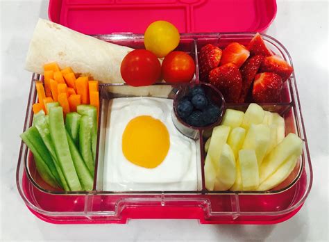 Healthy School Lunch Box Is It An Egg And Fries Try Yoghurt Peach