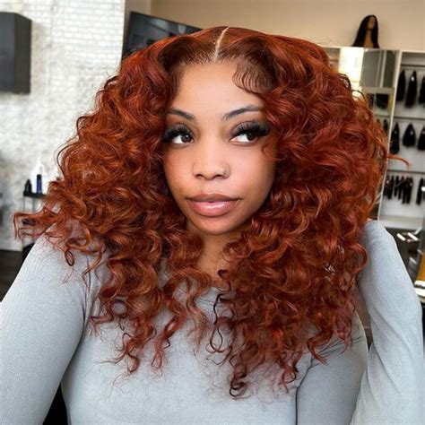 Orange Red Loose Curl Wigs Deep Parting 5x5 Wigs Wiggins Hair