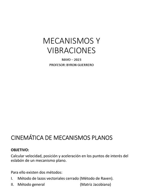 Cinematica De Mecanismos Planos Pdf Velocidad Aceleración