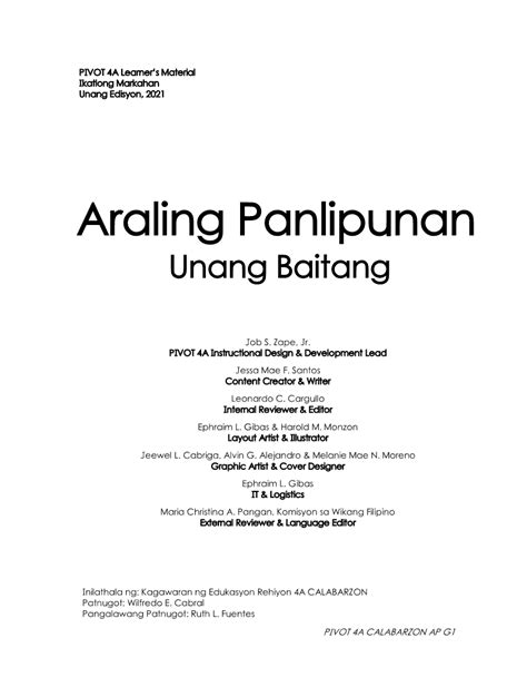 Araling Panlipunan 1 Module Quarter 3 Grade 1 Modules