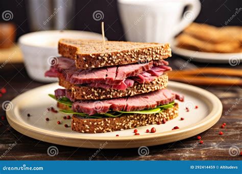 Thick Cut Rye Bread Sandwich With Roast Beef On A Plate Stock Image Image Of Food Thick