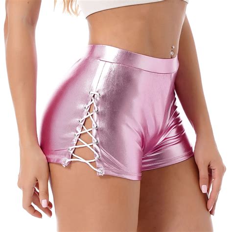 Calções femininos sexy clubwear elástico cintura lateral rendas até