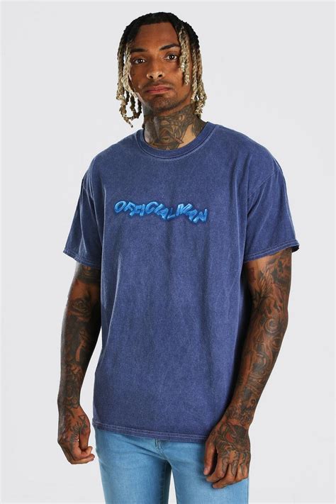 Oversized Official Man Print Overdyed T Shirt Boohoo Uk