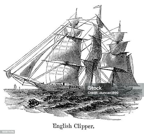 English Clipper Ship Stock Illustration Download Image Now Tall