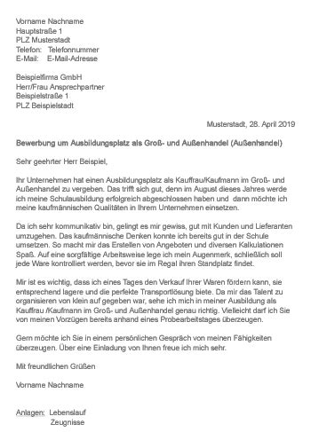 Muster Bewerbung als Kauffrau Kaufmann im Groß und Außenhandel