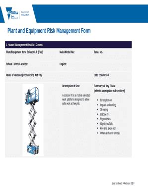 Plant And Equipment Risk Management Scissor Lift Fuel Doc Template