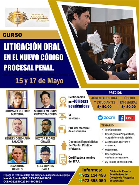 CURSO LITIGACIÓN ORAL EN EL NUEVO CODIGO PROCESAL PENAL Colegio de