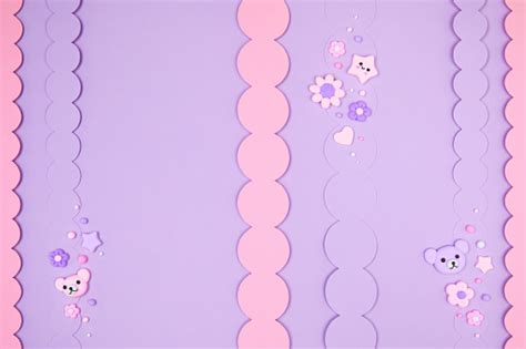 Cute Cartoon Animals Flowers Stars Pastel Purple Kawaii Banner ...