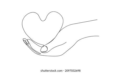 Continuous Line Drawing Hand Hugging Heart Stock Vector Royalty Free