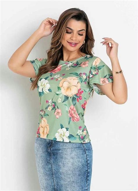 Queima Estoque Blusa Amarração Floral Verde Moda Evangélica