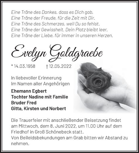 Traueranzeigen von Evelyn Goldgraebe Märkische Onlinezeitung Trauerportal