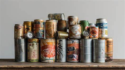 A Collection Of Cans And Cans Of Coca Cola Are On A Table Premium Ai