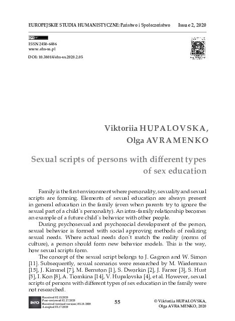 Pdf Sexual Scripts Of Persons With Different Types Of Sex Education Viktoriia Hupalovska