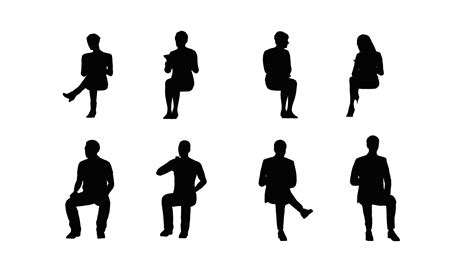 Black Body Shape Graphics Front View People Sitting On White Background