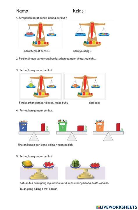 Mengukur Berat Benda Dengan Satuan Tak Baku Interactive Worksheet Baku Online Activities