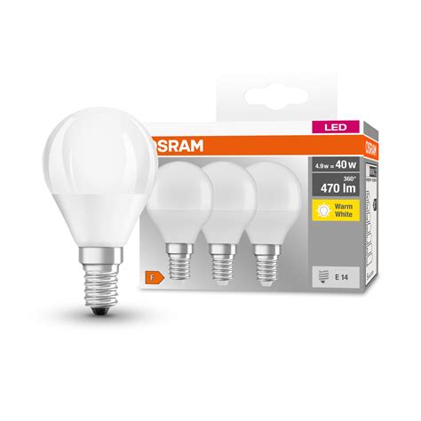 Set 3 Becuri LED Osram Base Classic P40 E14 4 9W 40W 470 Lm