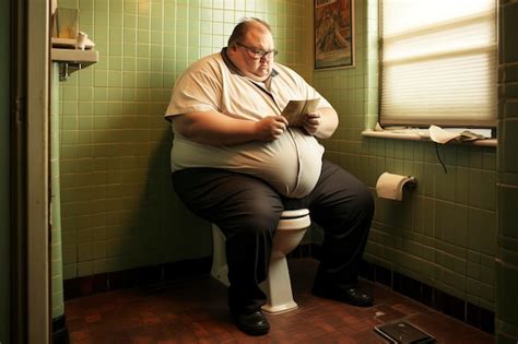 Premium Photo Fat Man Sitting On The Toilet