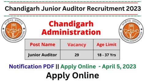 Chandigarh Administration Recruitment 2023 For Junior Auditor