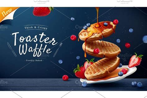 3d Toaster Waffle Ad Banner Waffle Day Belgium Waffles Crispy Waffle