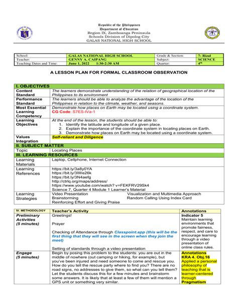 7th Grade Science Lesson Plan Locating Places