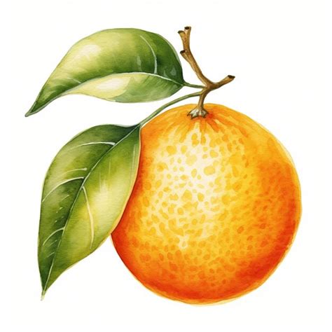 Premium Photo A Watercolor Painting Of An Orange With A Green Leaf On Top