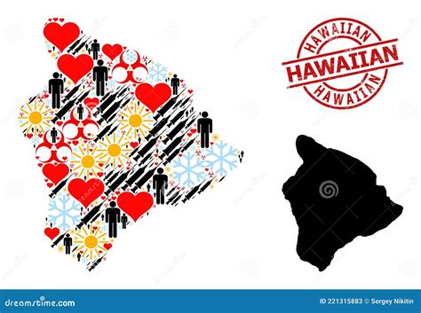 Scratched Hawaiian Stamp And Lovely Demographics Inoculation Mosaic Map