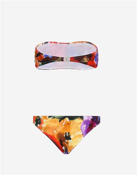 Dolce And Gabbana Bandeau Bikini With Abstract Flower Print Reversible