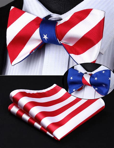 BE05BS Red White Blue Stripe Double Side Bowtie Men Silk Self Bow Tie