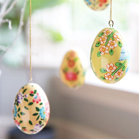 Hanging Easter Eggs Hand Painted Papier Mache Eggs