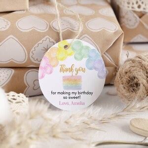 Editable Pastel Rainbow Birthday Thank You Tags Pastel Birthday Party